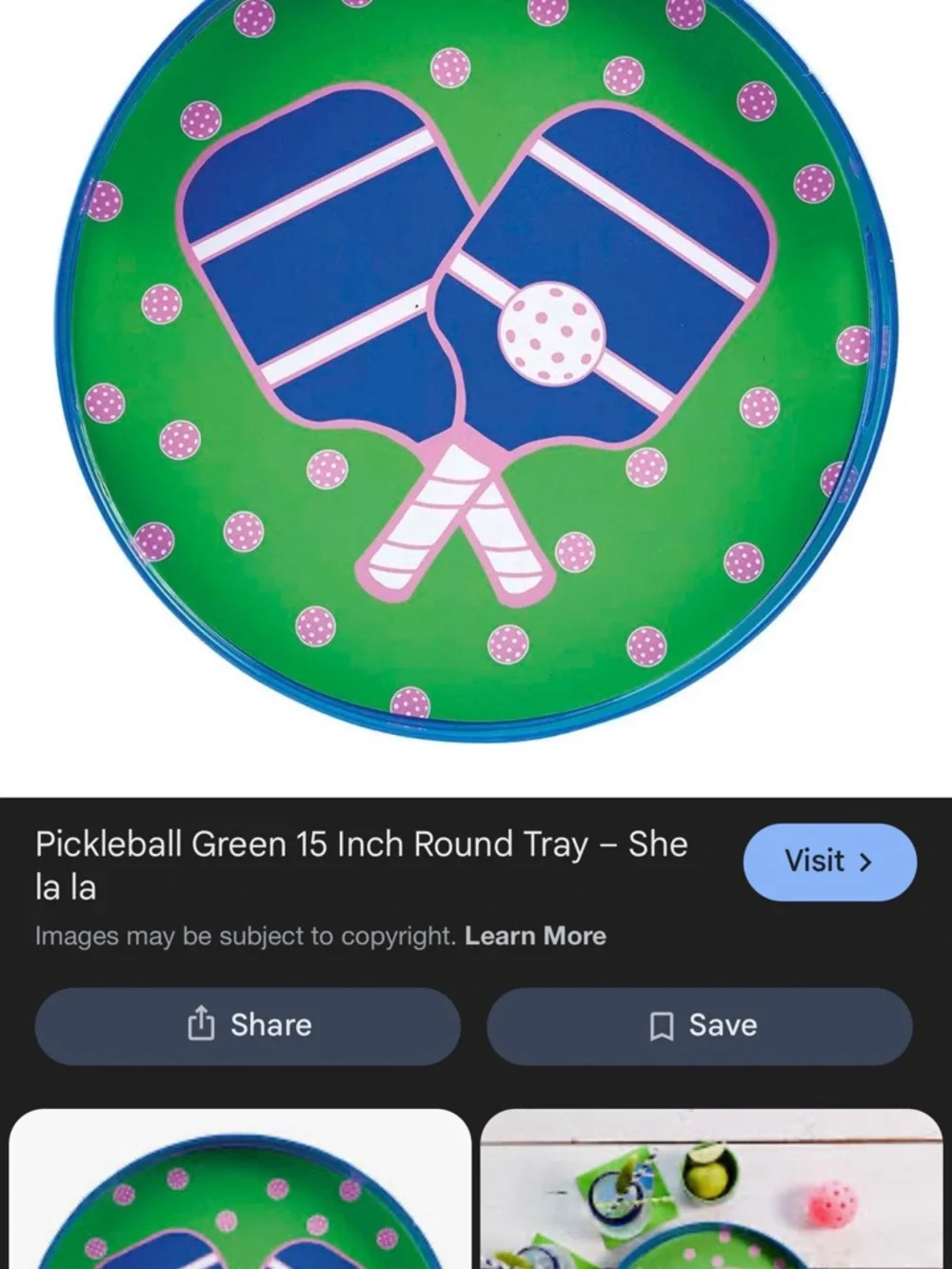 NWT Rockflowerpaper Green Pickleball 15’ Round Tray